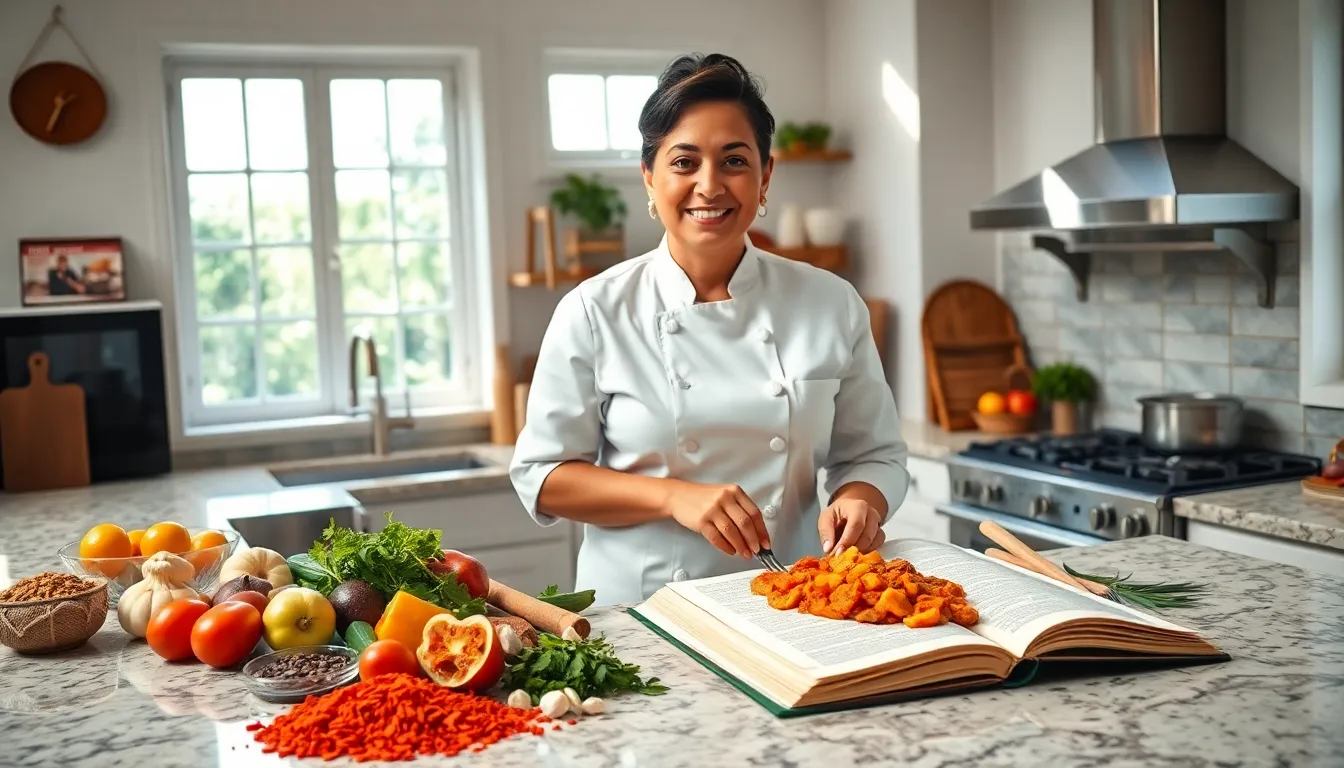 chef preparing vibrant curry in a modern kitchen.